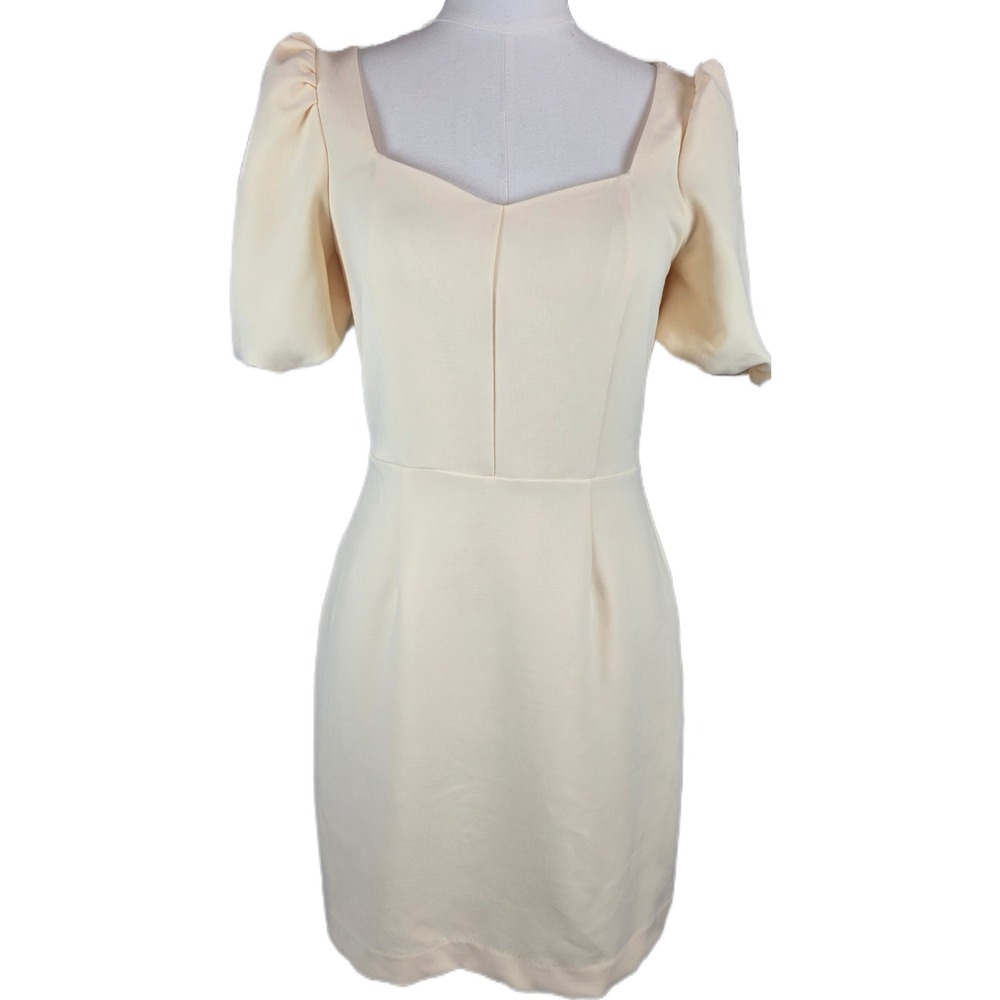 French Connection Yellow Square Neck Puff Sleeve Lined Mini Dress w/Back Zip